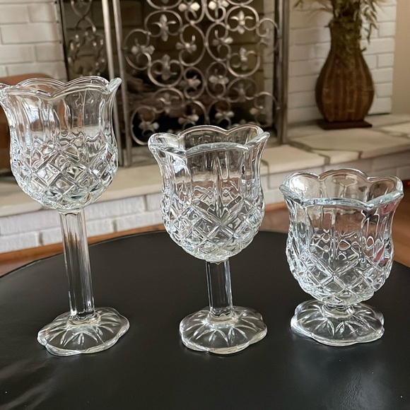 Home Interiors Other - Vintage Home Interiors Tulip Cup Stem Votive Glass Candle Holders Set Of 3